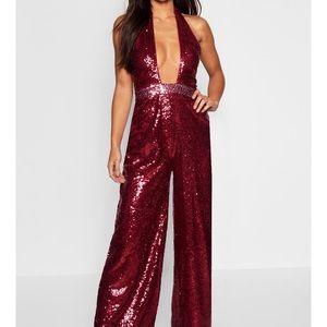 Petite Sequin Twist Wide Leg Pants Jumpsuit